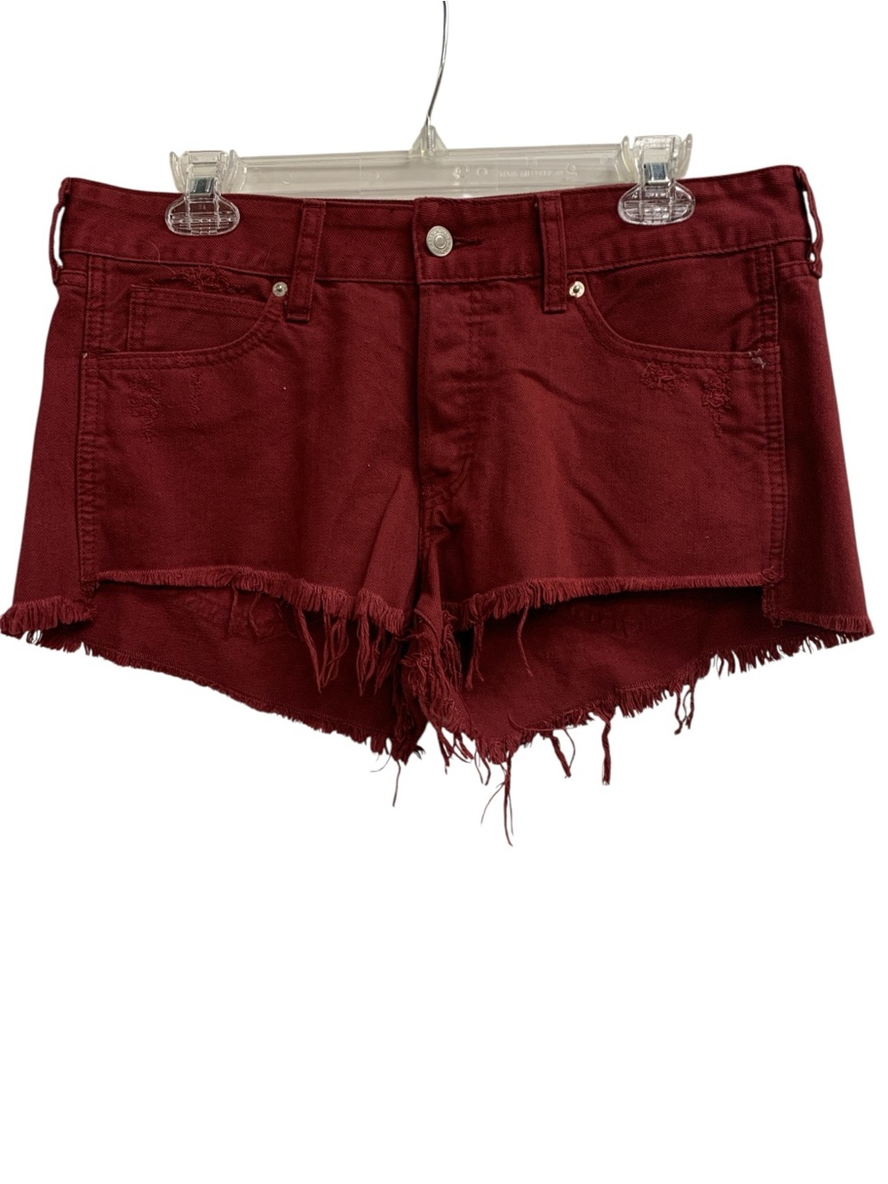 Abercrombie & Fitch Distressed Frayed Hem Denim Shorts - Maroon Size S